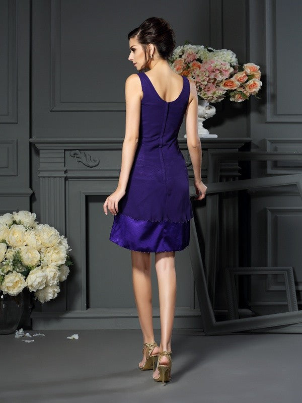 A-Line/Princess Square Beading Sleeveless Short Chiffon Mother of the Bride Dresses