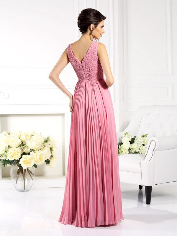 A-Line/Princess Sweetheart Pleats Sleeveless Long Chiffon Mother of the Bride Dresses