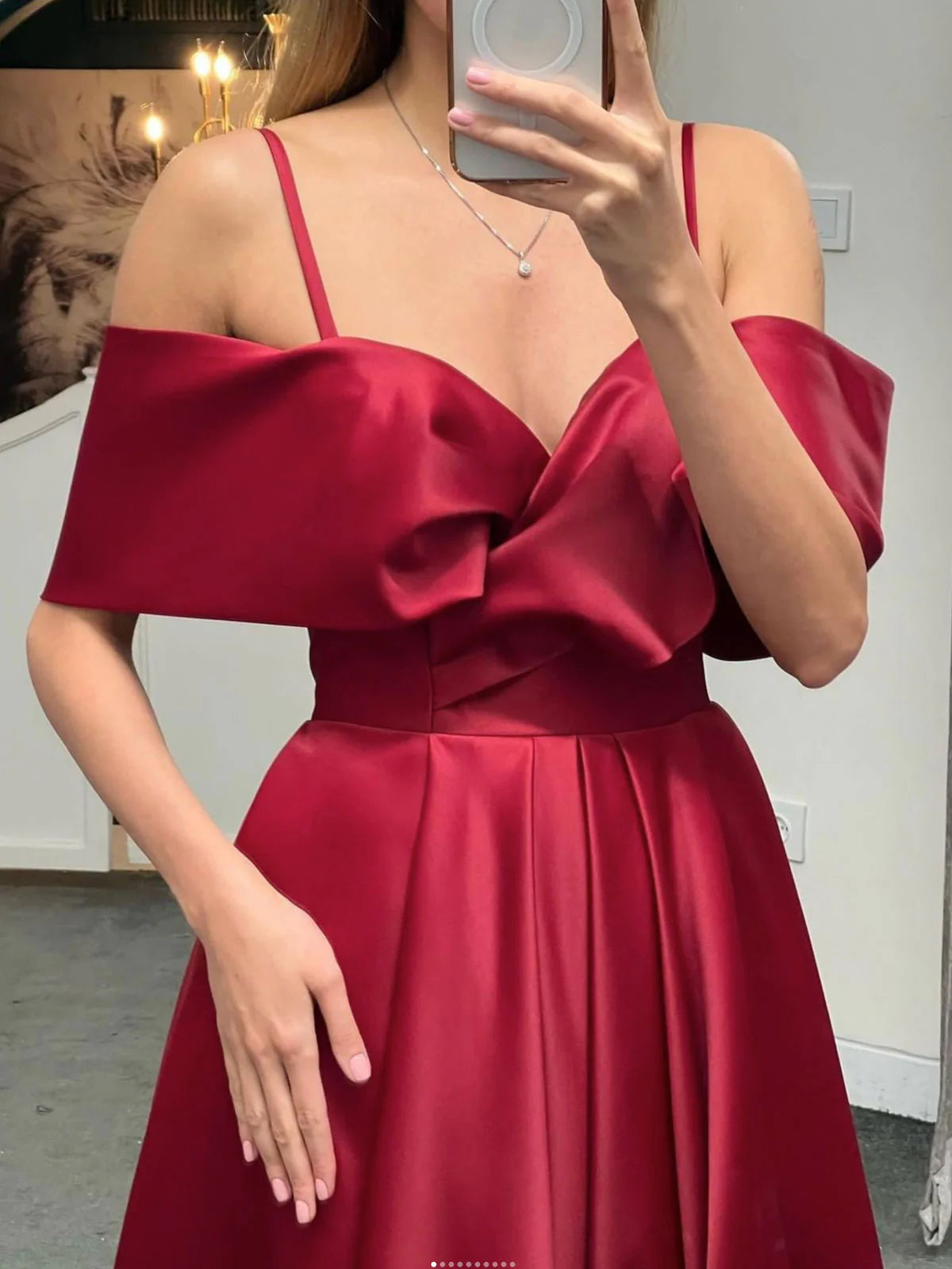 Simple off shoulder satin long prom dress