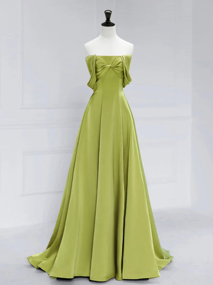 A-Line Off Shoulder Satin Long Prom Dress