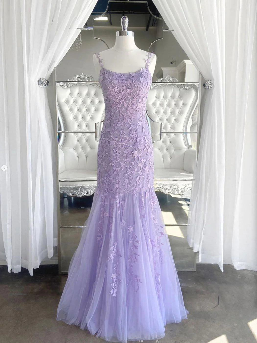 Mermaid Tulle lace long prom dress