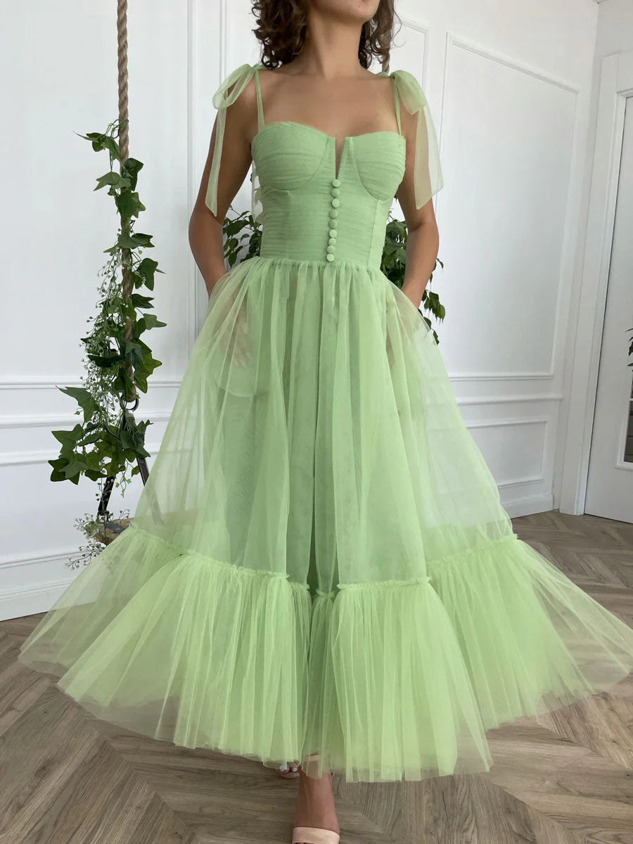 Simple tulle tea length prom dress