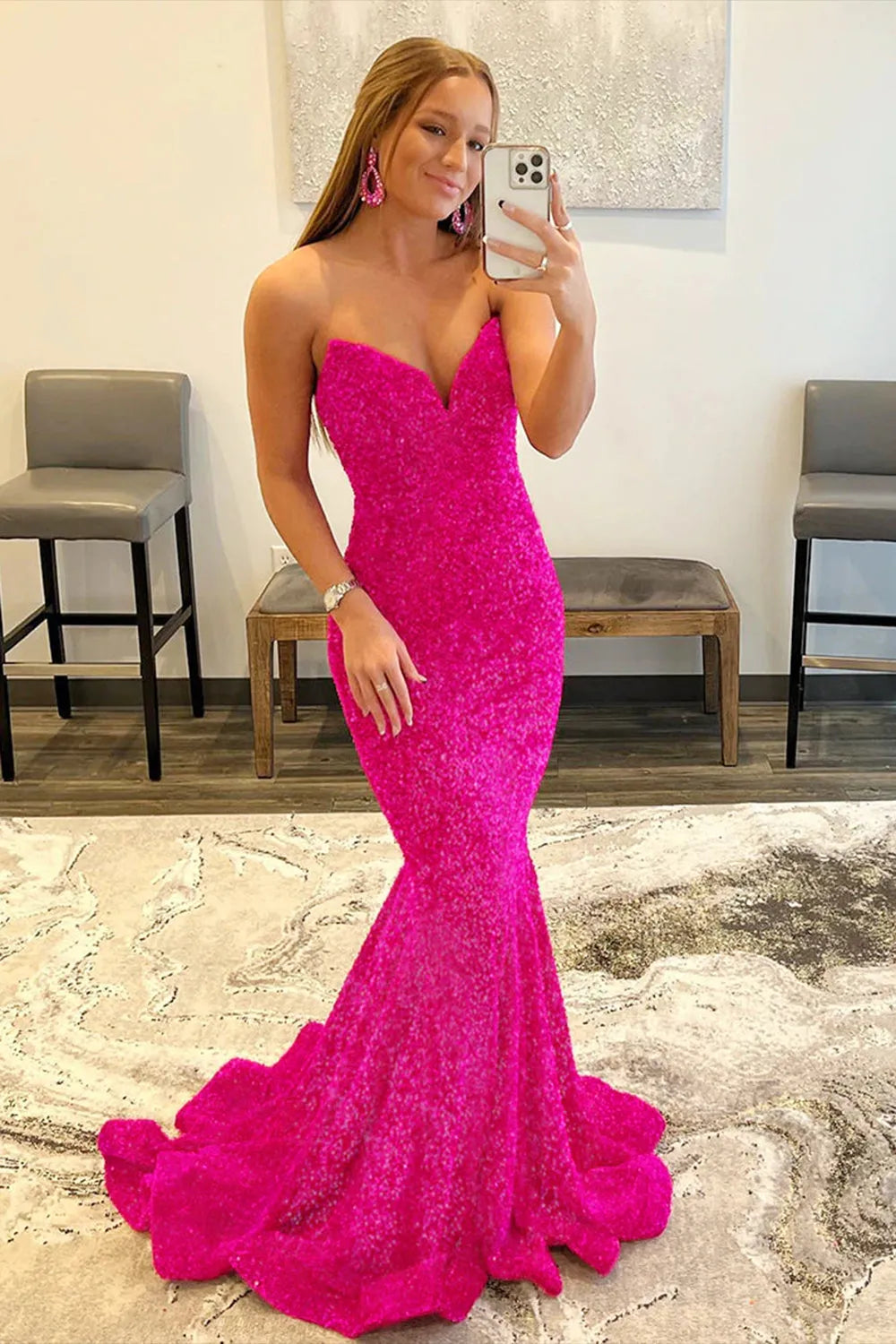 Mermaid Sequin Strapless Prom Dresses Long Formal Dress Evening Gown