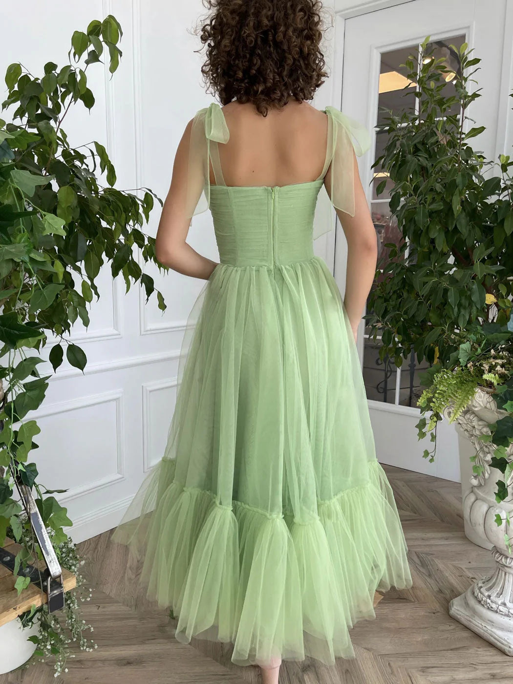 Simple tulle tea length prom dress