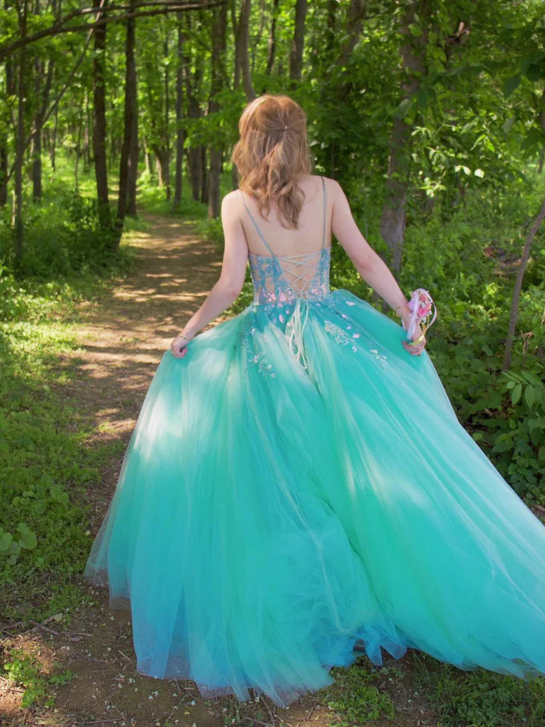 Sweetheart neck tulle lace long prom dress