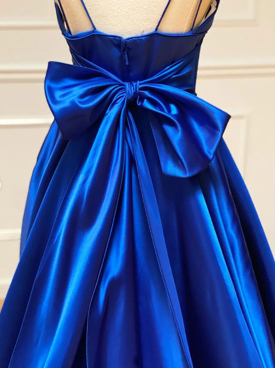 V neck satin long prom dress