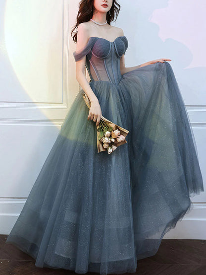 Sweetheart neck tulle long prom dress