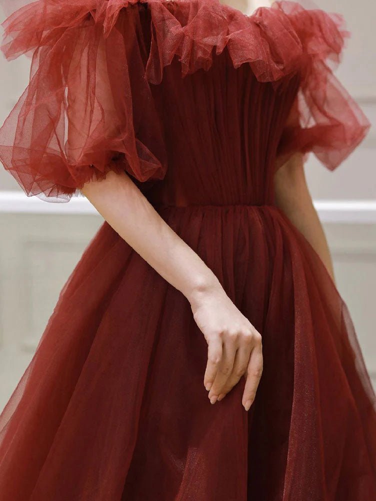 Tulle off shoulder long prom dress