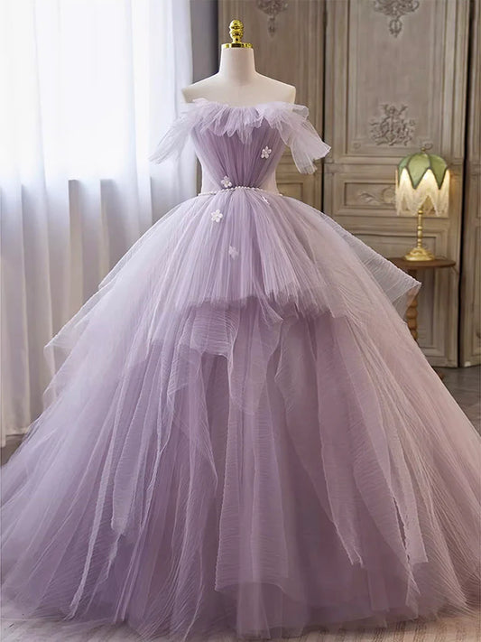 A-line Tulle Long Prom Gown