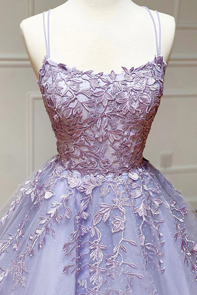 Tulle lace long prom dress