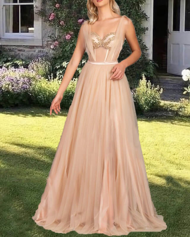 A-line Sweetheart Corset Tulle Prom Dress