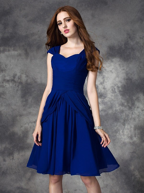 A-line/Princess Straps Ruffles Sleeveless Short Chiffon Dresses