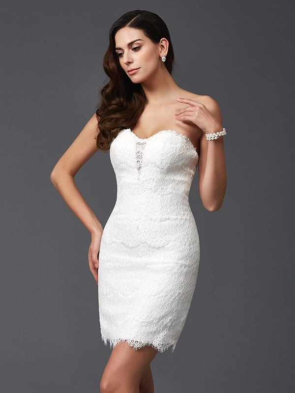 Sheath/Column Sweetheart Lace Sleeveless Short Lace Dresses