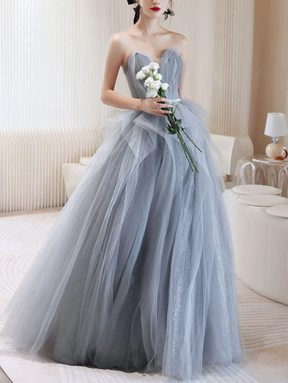 Tulle off shoulder long prom dress