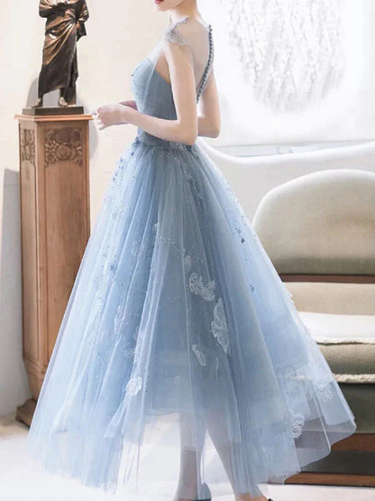 Round neck tulle short prom dress