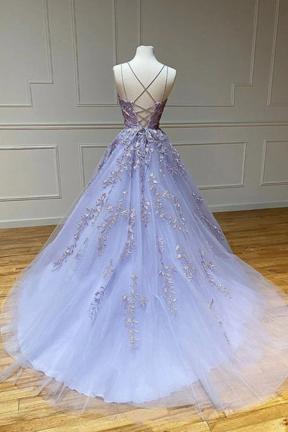 Tulle lace long prom dress