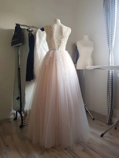 Tulle lace long prom dress