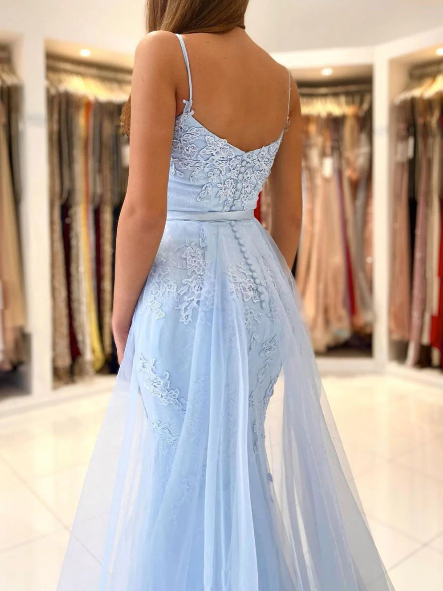 Mermaid lace tulle long prom dress