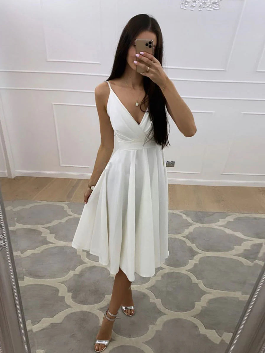 Simple V neck short prom dress