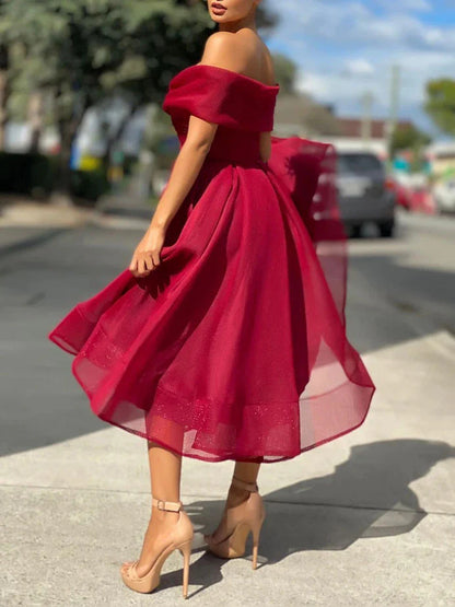 Simple tulle off shoulder prom dress