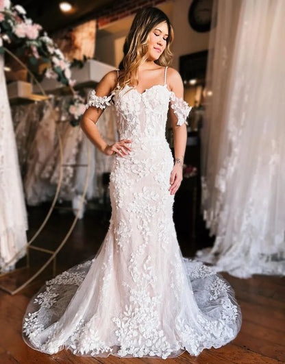 Mermaid Off The Shoulder 3D Appliques Wedding Dress