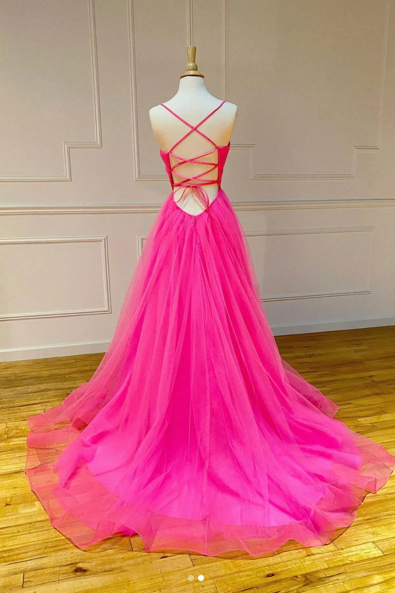 Tulle sweetheart long prom dress