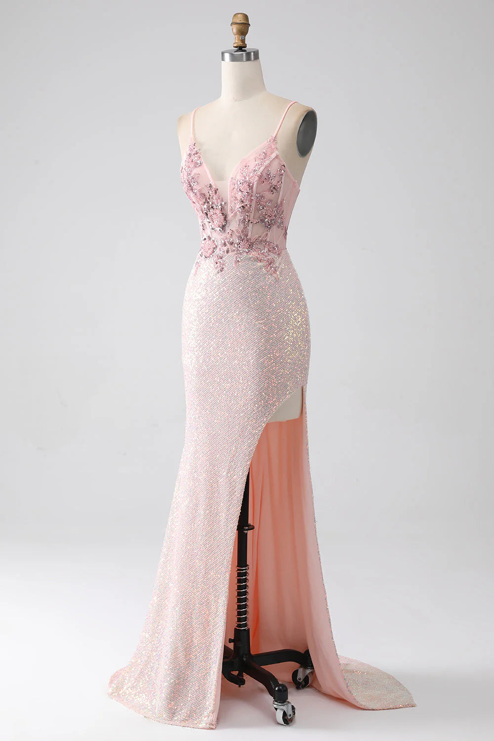 Mermaid Glitter Beaded Prom Dress with Slit