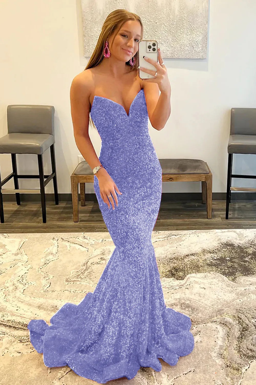 Mermaid Sequin Strapless Prom Dresses Long Formal Dress Evening Gown