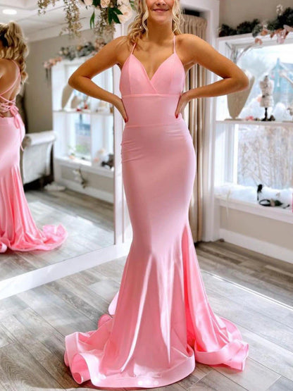 Mermaid Simple satin long prom dress