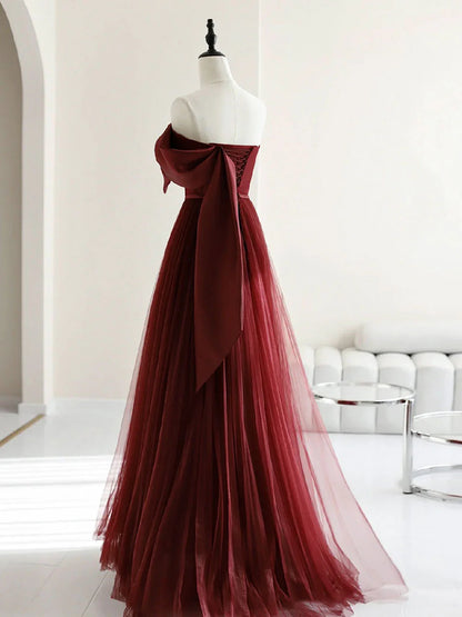 A-Line Tulle Long Prom Dresses