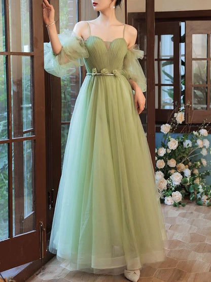 A line Simple tulle long prom dress