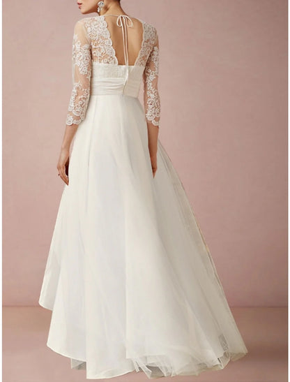 A-Line V Neck Lace Wedding Dress