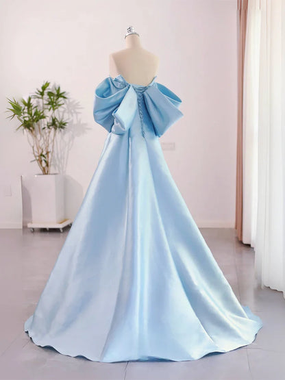 A-Line Sweetheart Neck Satin Long Prom Dress