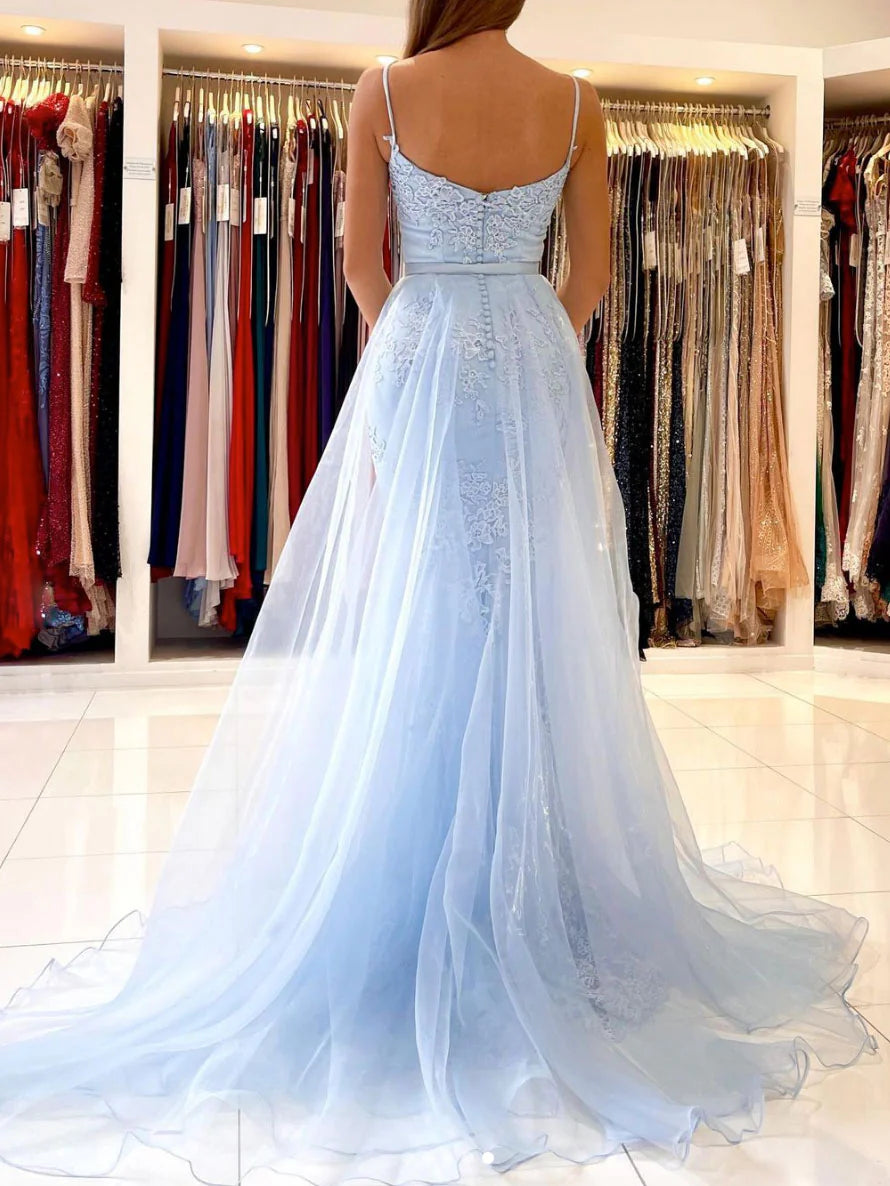 Mermaid lace tulle long prom dress