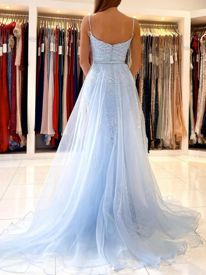 Mermaid lace tulle long prom dress