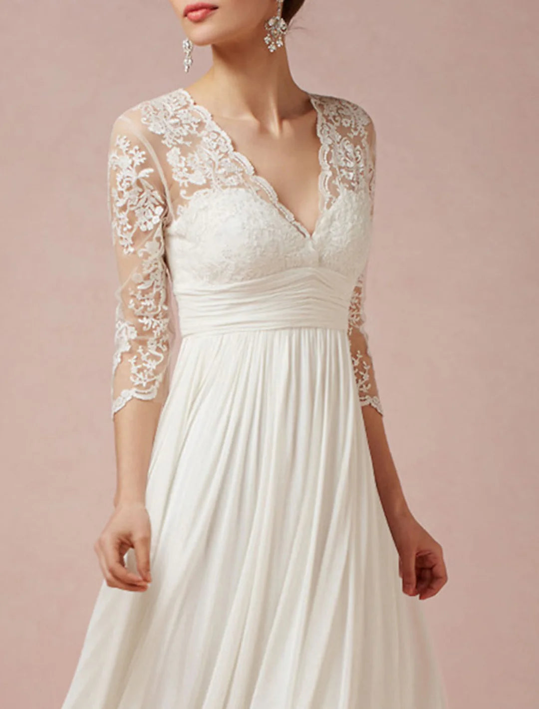 A-Line V Neck Lace Wedding Dress