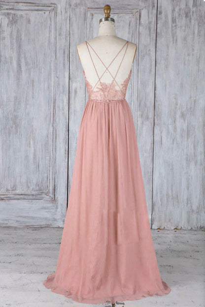 Chiffon lace long prom dress