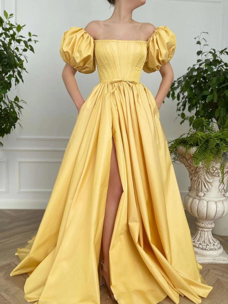 Simple satin long prom dress