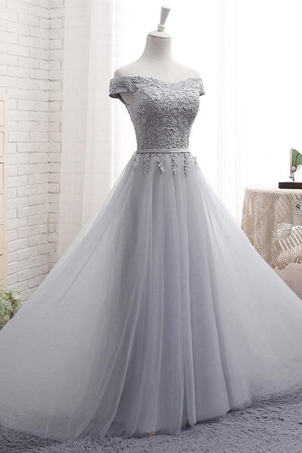 A-Line Off The Shoulder Tulle Lace-Up Sweetheart Prom Dress