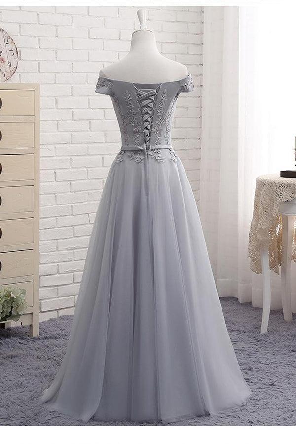 A-Line Off The Shoulder Tulle Lace-Up Sweetheart Prom Dress