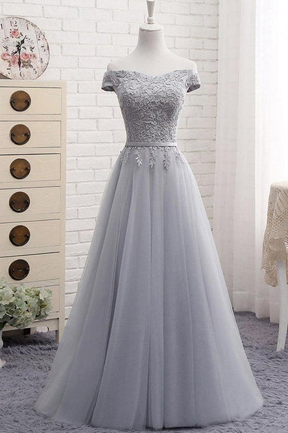 A-Line Off The Shoulder Tulle Lace-Up Sweetheart Prom Dress