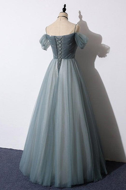 A-Line Off The Shoulder Tulle Prom Dress Evening Dress