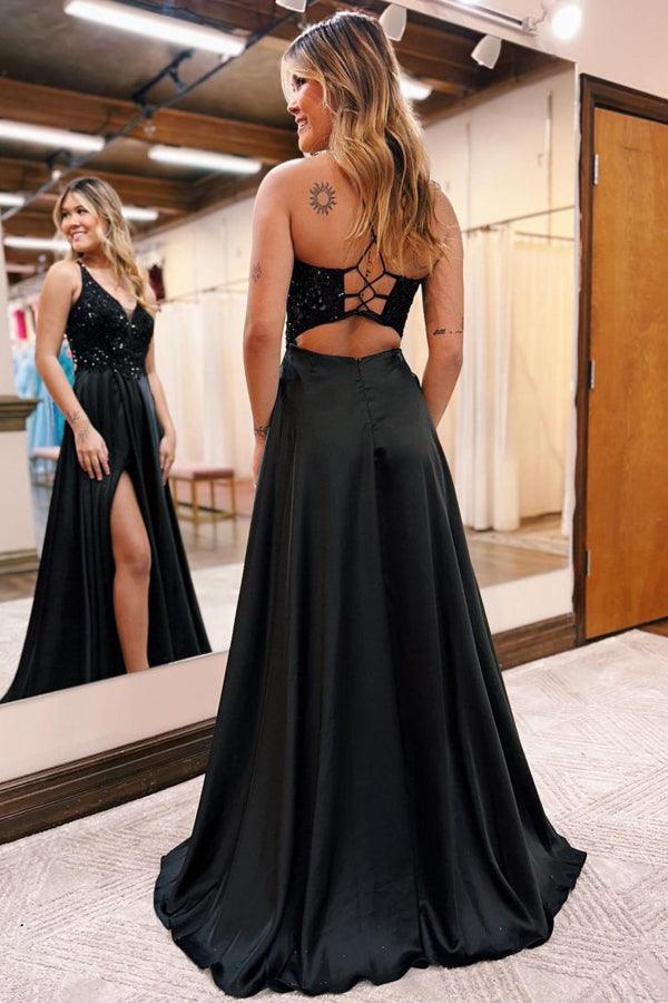 A-Line V-Neck Long Prom Dress Split Evening Dress