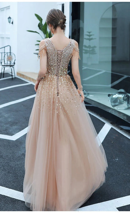 A-line Evening Dress Beading Prom Dress Formal Evening Gown