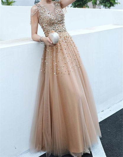 A-line Evening Dress Beading Prom Dress Formal Evening Gown