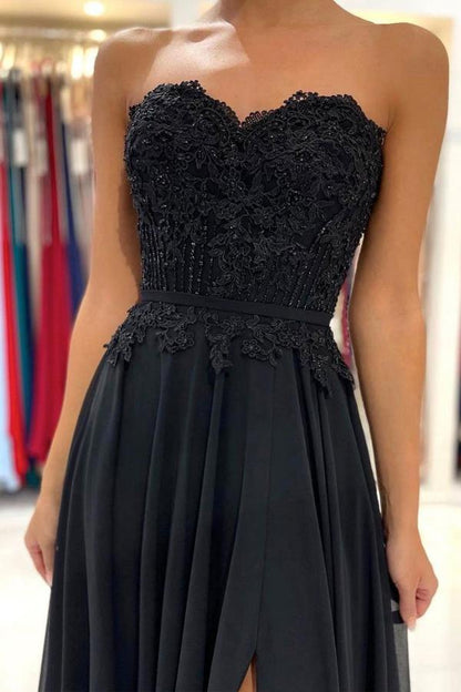 A-line Sweetheart Chiffon Lace Long Prom Dress Formal Dress