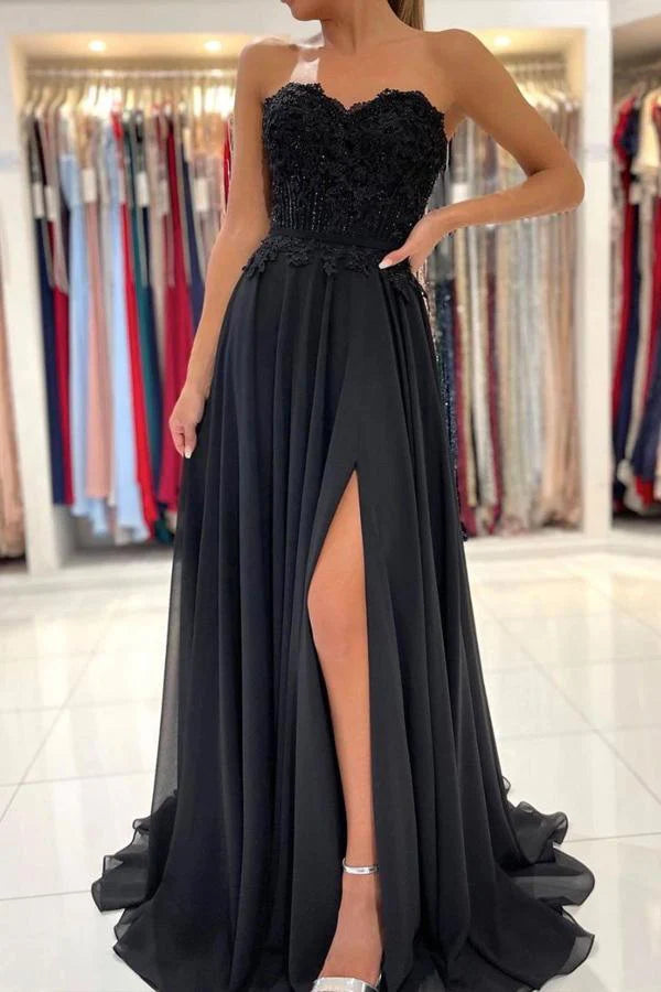 A-line Sweetheart Chiffon Lace Long Prom Dress Formal Dress