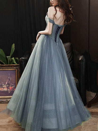 A-line Tulle Long Prom Dress Off The Shoulder Evening Dress