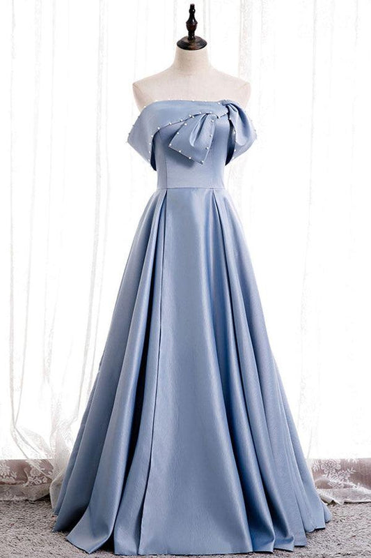 A-line Off-the-shoulder Beaded Satin Prom Dress With Beading