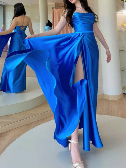 Simple satin long prom dress